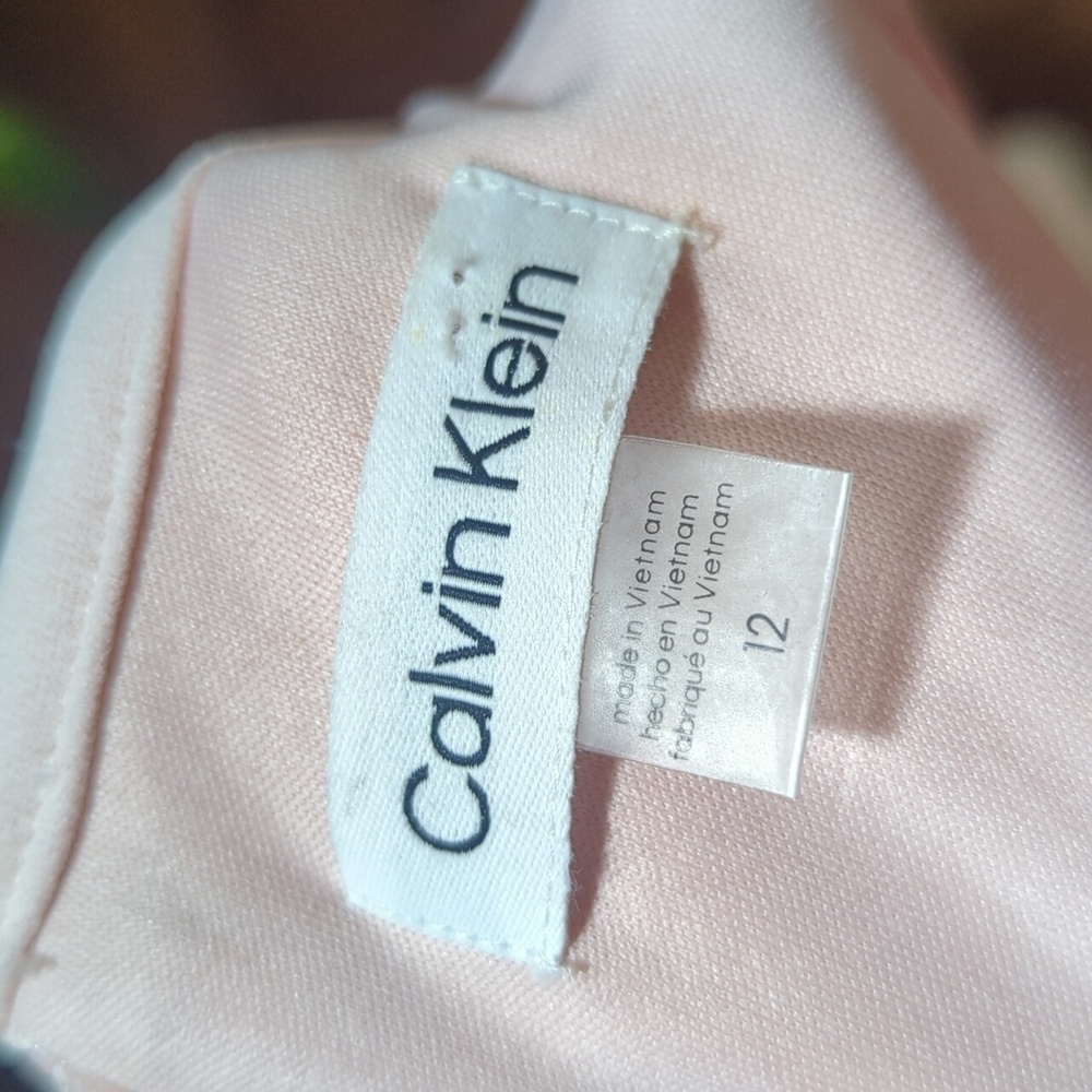 New Pink Dress Calvin Klein Soft Blush Long Sheer Sleeves Crepe Party Sz 12 - Picture 7 of 10